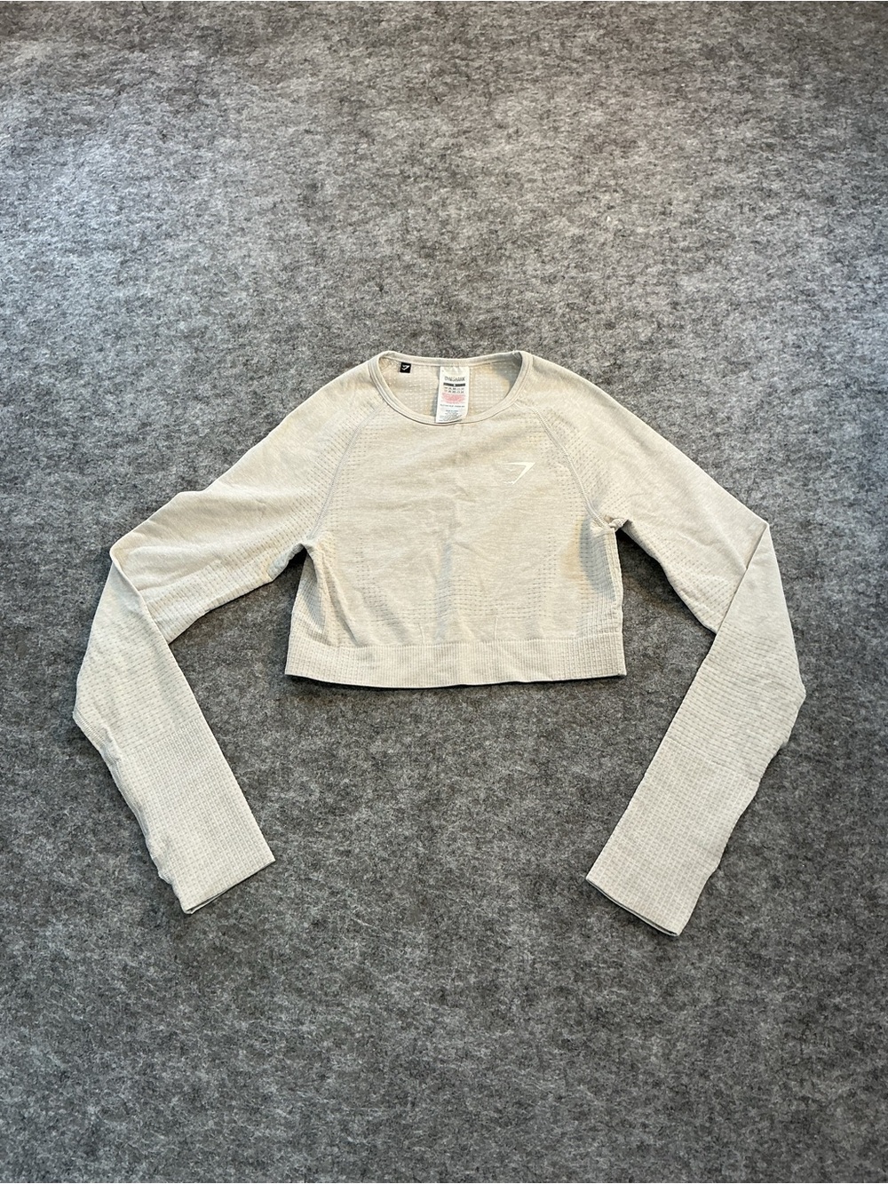 Gymshark Women's Light Beige Long Sleeve Cropped Top Size S